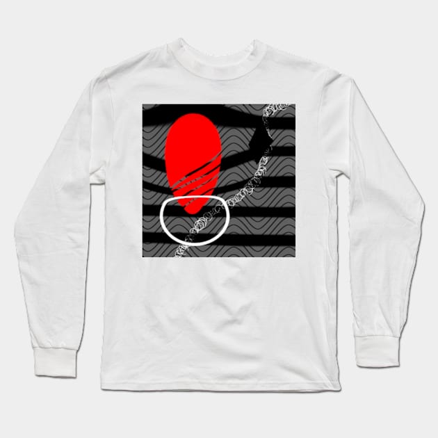 sunset geometric abstract digital red grey black and white painting Long Sleeve T-Shirt by katerina-ez